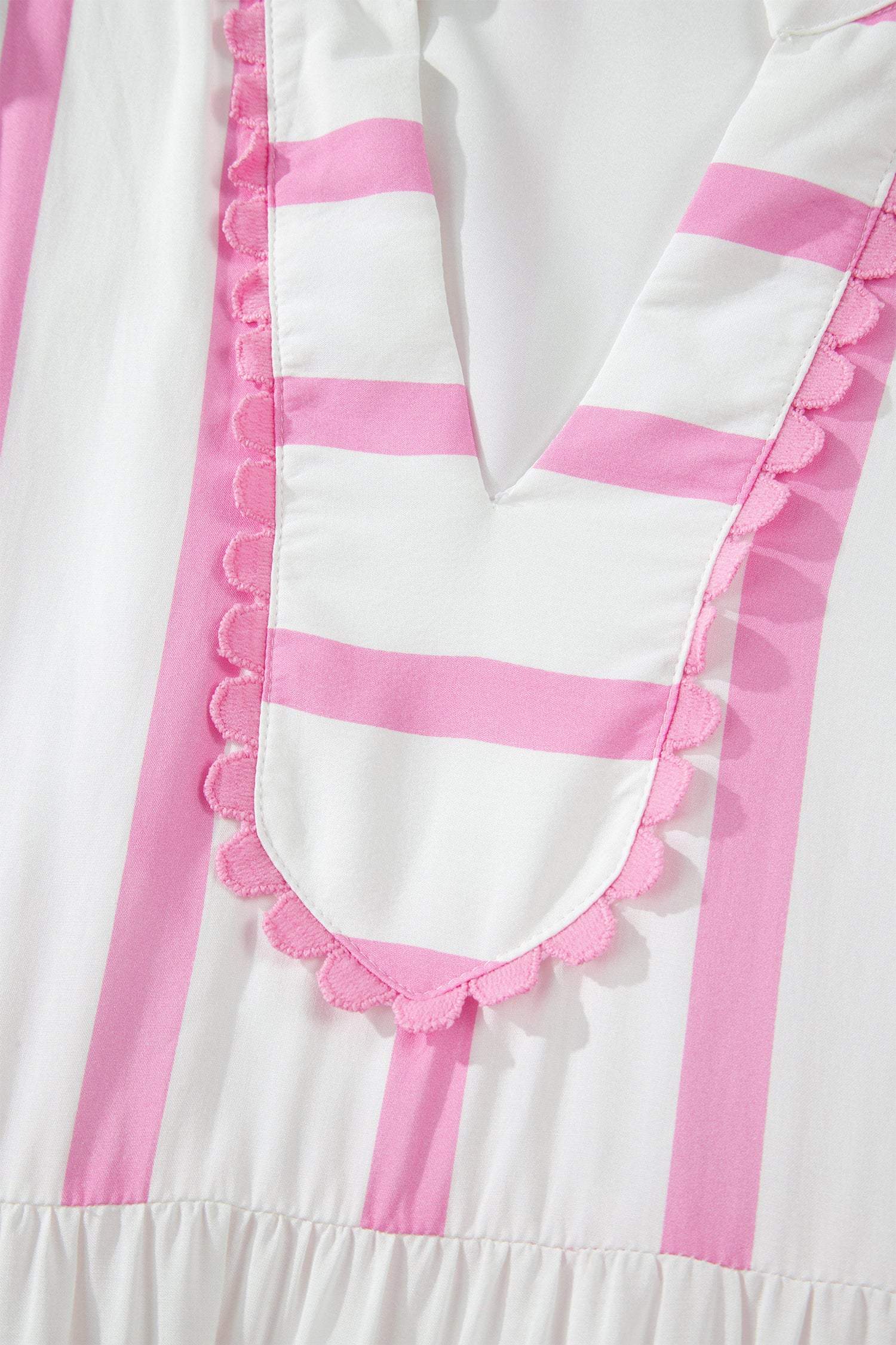 Pink Stripe Ricrac Trim Notched Neck Half Sleeve Vacation Dress