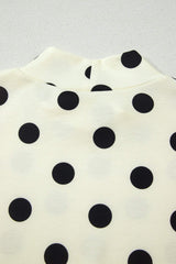 Beige Polka Dot Print High Neck Dolman Top