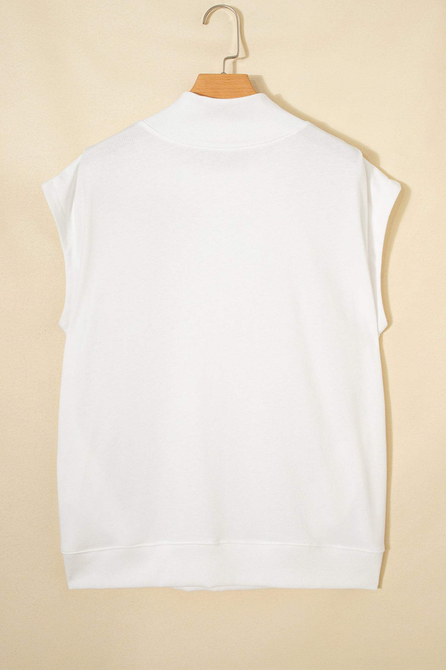 Sky Blue Solid Color High Neck Cap Sleeve Loose Top