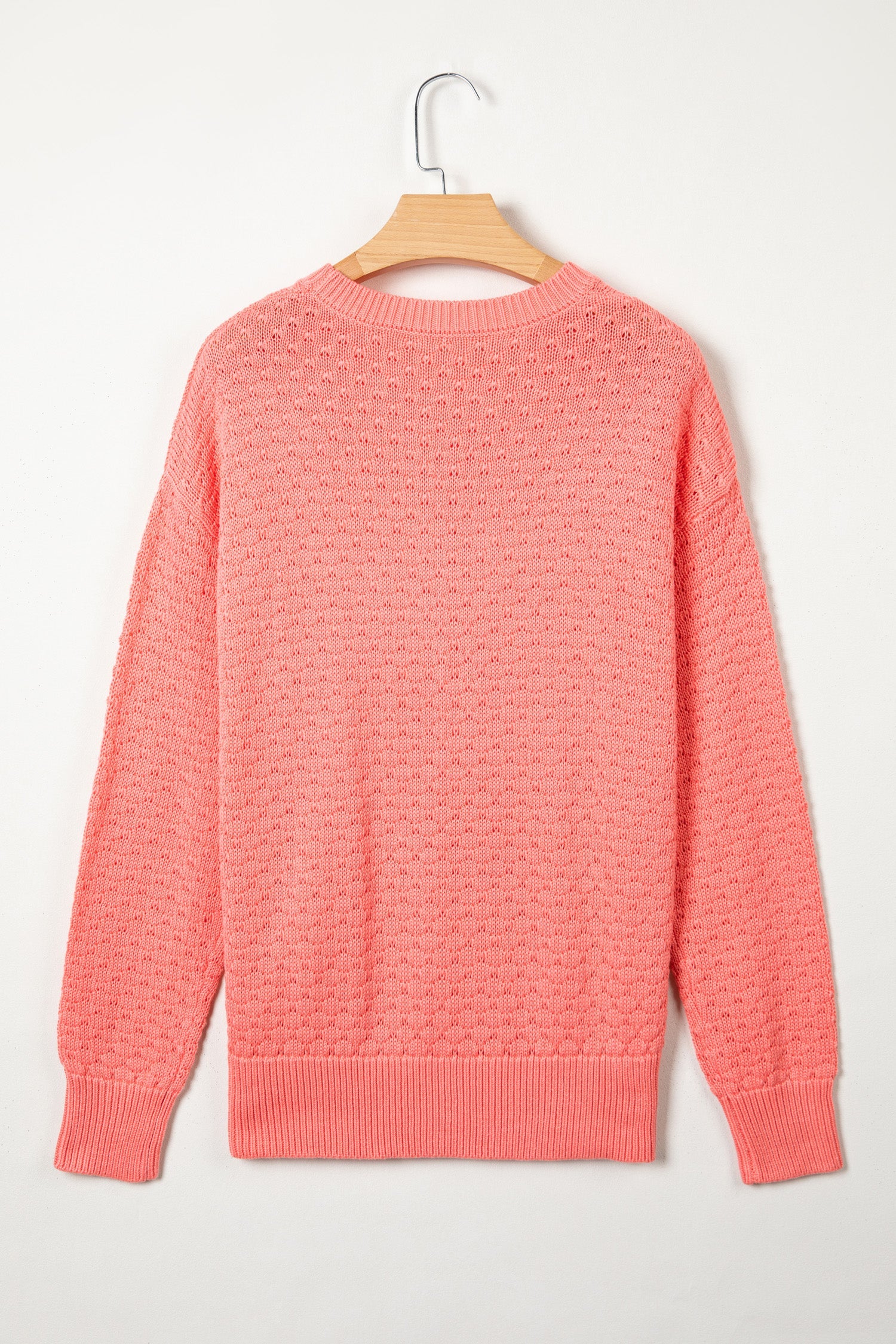 Coral Paradise Drop Shoulder Ribbed Knit Sweater Regular Length Long Sleeve Pullover