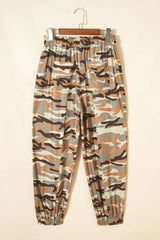Green Camouflage Printed Drawstring Elastic Waist Jogger Pants