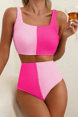 White Corded Colorblock Square Neck Bikini Swimsuit