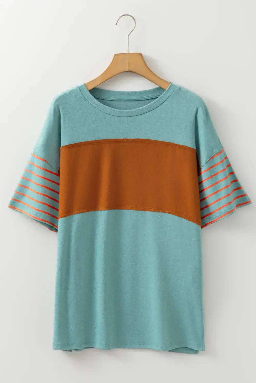 Laurel Green Color Block Striped Detail Loose T Shirt