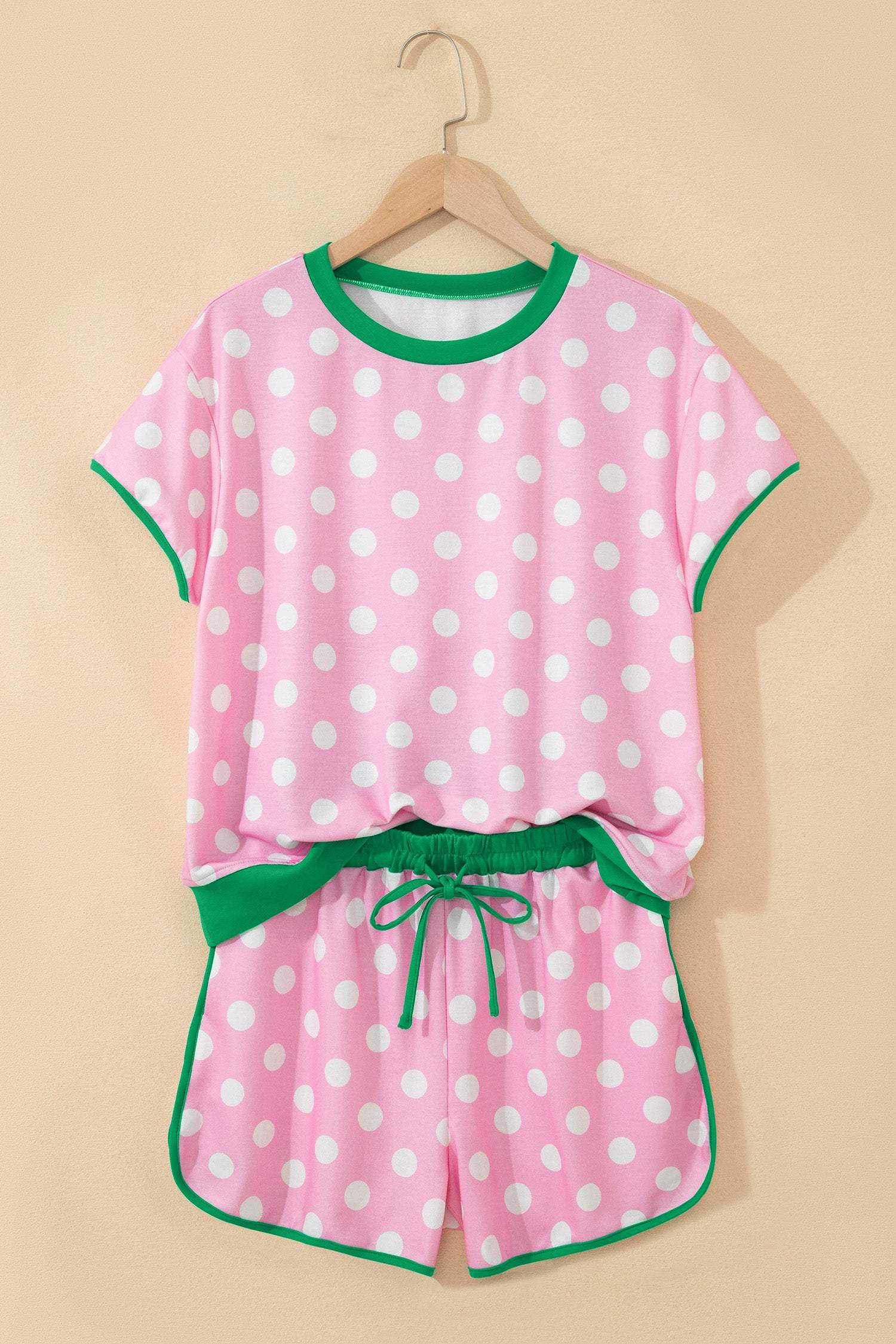 Sky Blue Polka Dot Contrast Edge Casual Short Set