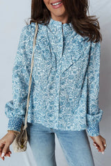 Sky Blue All Over Floral Puff Sleeve Shirt