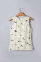 Beige Mallard Print Western Style Tank Top