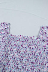 Purple Plus Size Floral Print Square Neck Smocked Maxi Dress