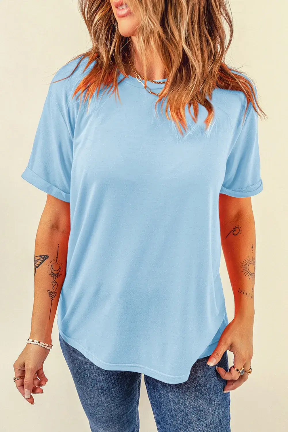 Mint Green Casual Plain Crew Neck Tee