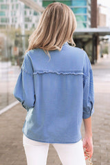 Myosotis Washed Drop Shoulder Bracelet Sleeve Chambray Shirt