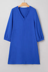 Sky Blue Frilled V Neck Bracelet Sleeve Shift Mini Dress