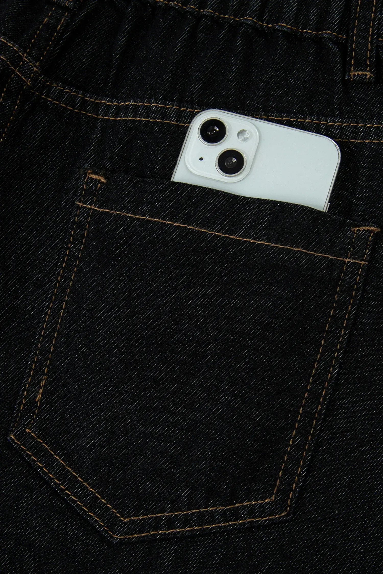 Navy Blue Embroidered Scalloped Trim Relaxed Denim Shorts
