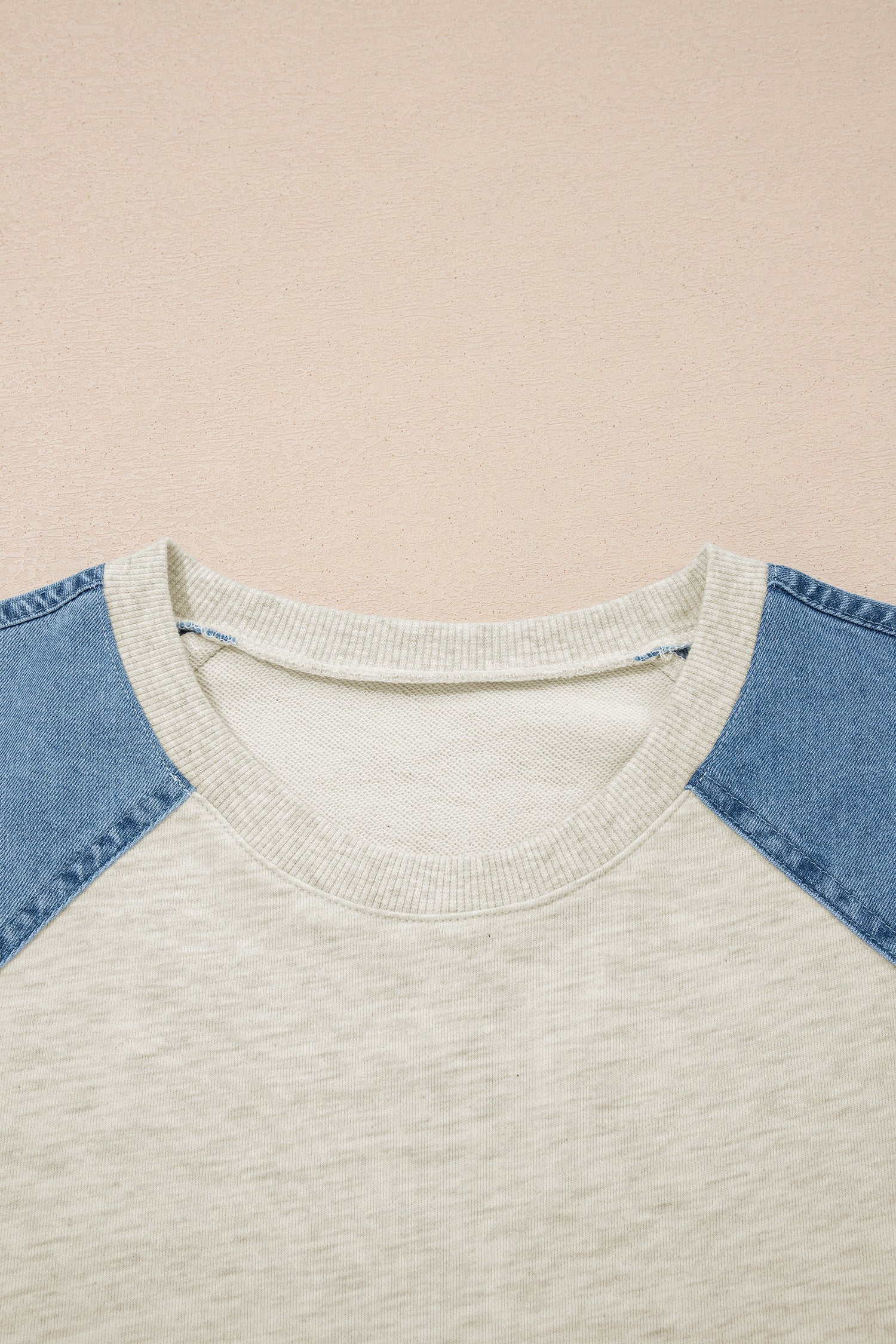 Parchment Denim Color Block Patchwork Round Neck Tee