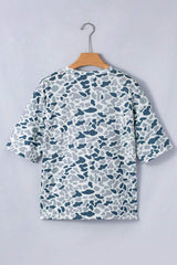 Gray Camouflage Print Single Chest Pocket V Neck Tee