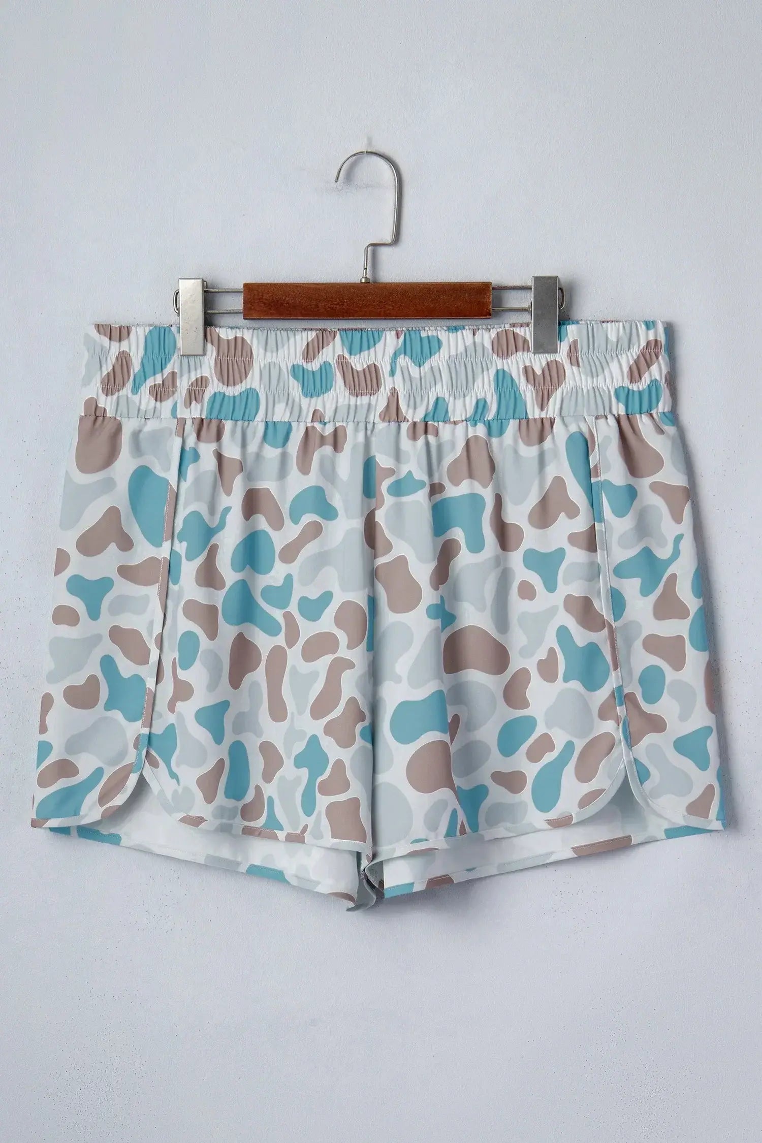 Multicolour Plus Size Camouflage Elastic Waist Athleisure Shorts