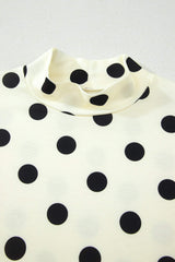 Beige Polka Dot Print High Neck Dolman Top