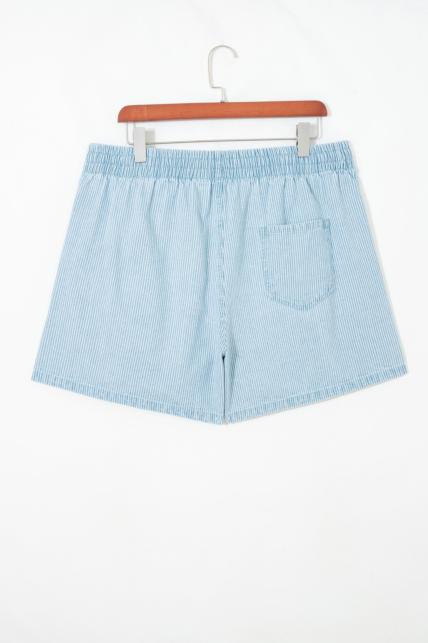 Sky Blue Stripe Plus Size Contrast Drawstring Elastic Waist Denim Shorts