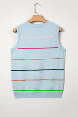 Sky Blue Stripe Round Neck Knitted Sweater Tank