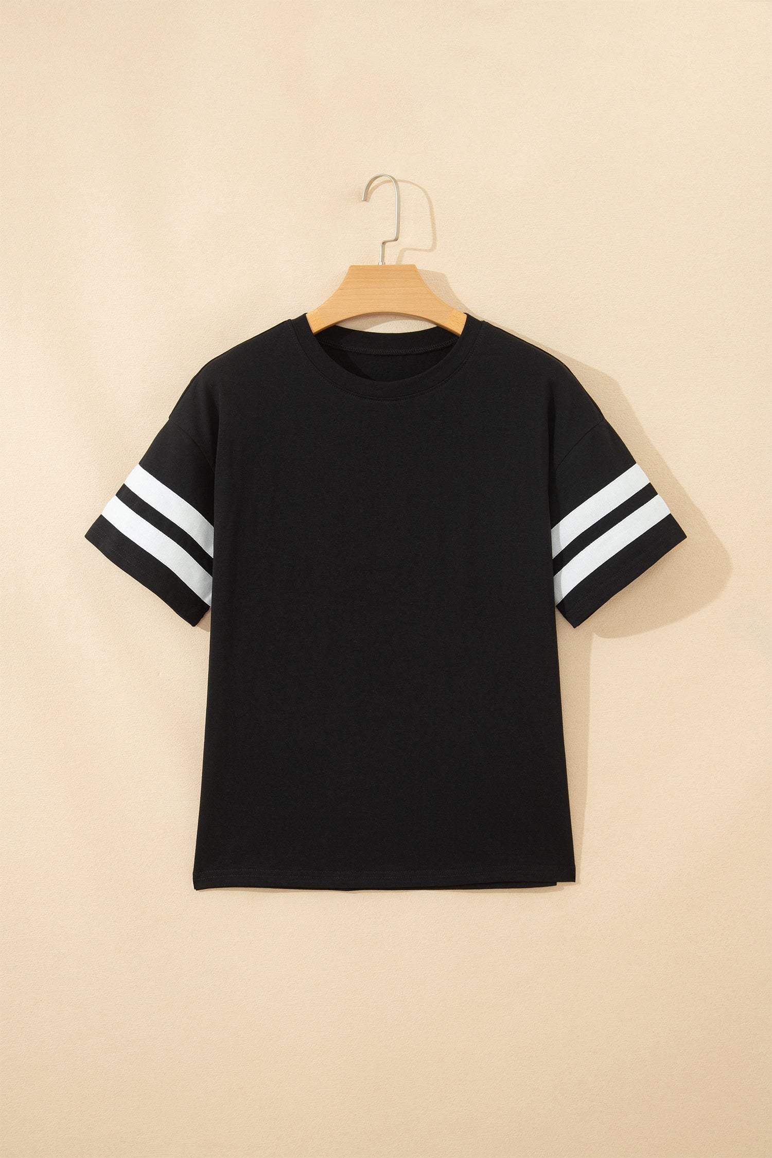 Black Varsity Striped Short Sleeve Crew Neck T Shirt