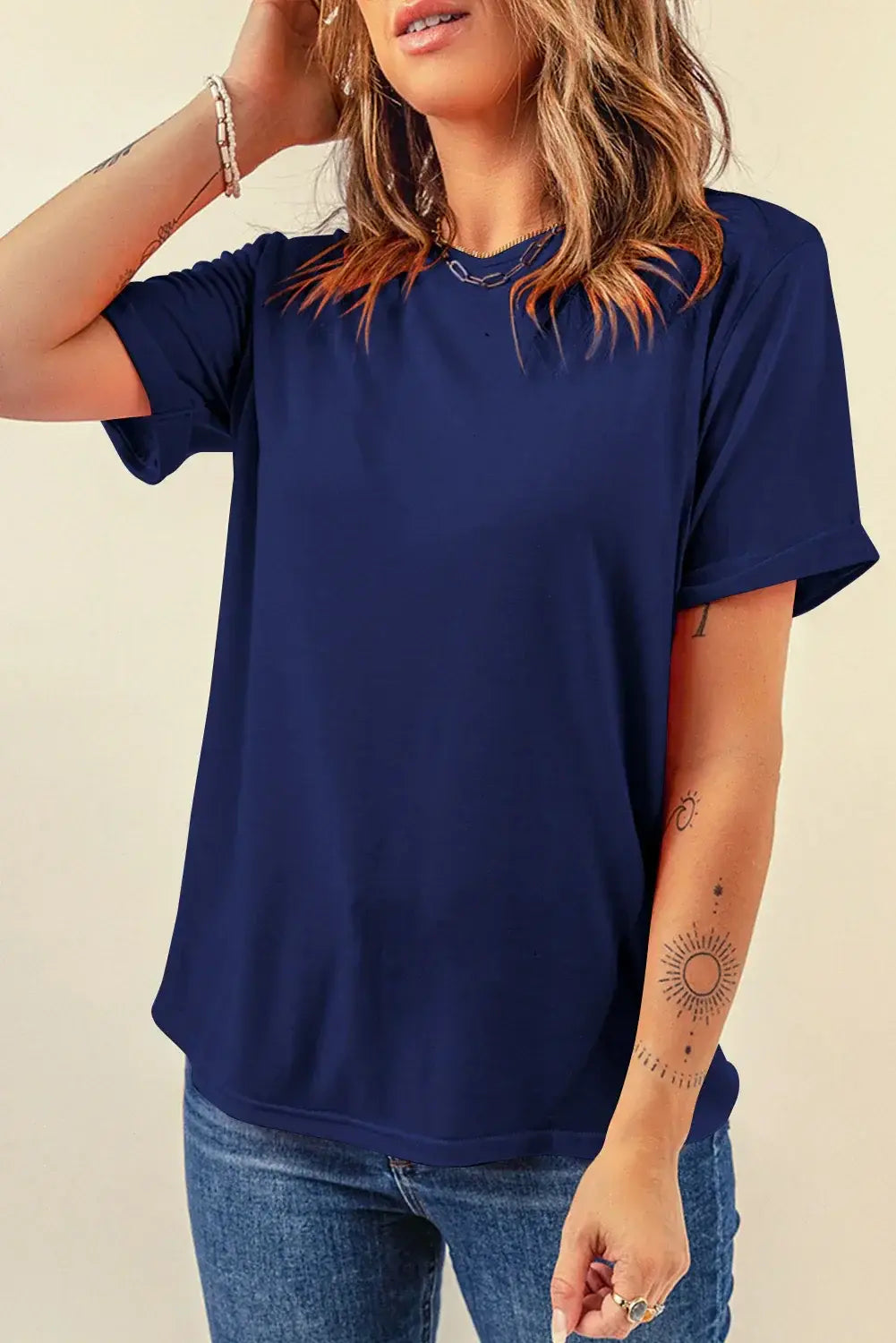 Mint Green Casual Plain Crew Neck Tee