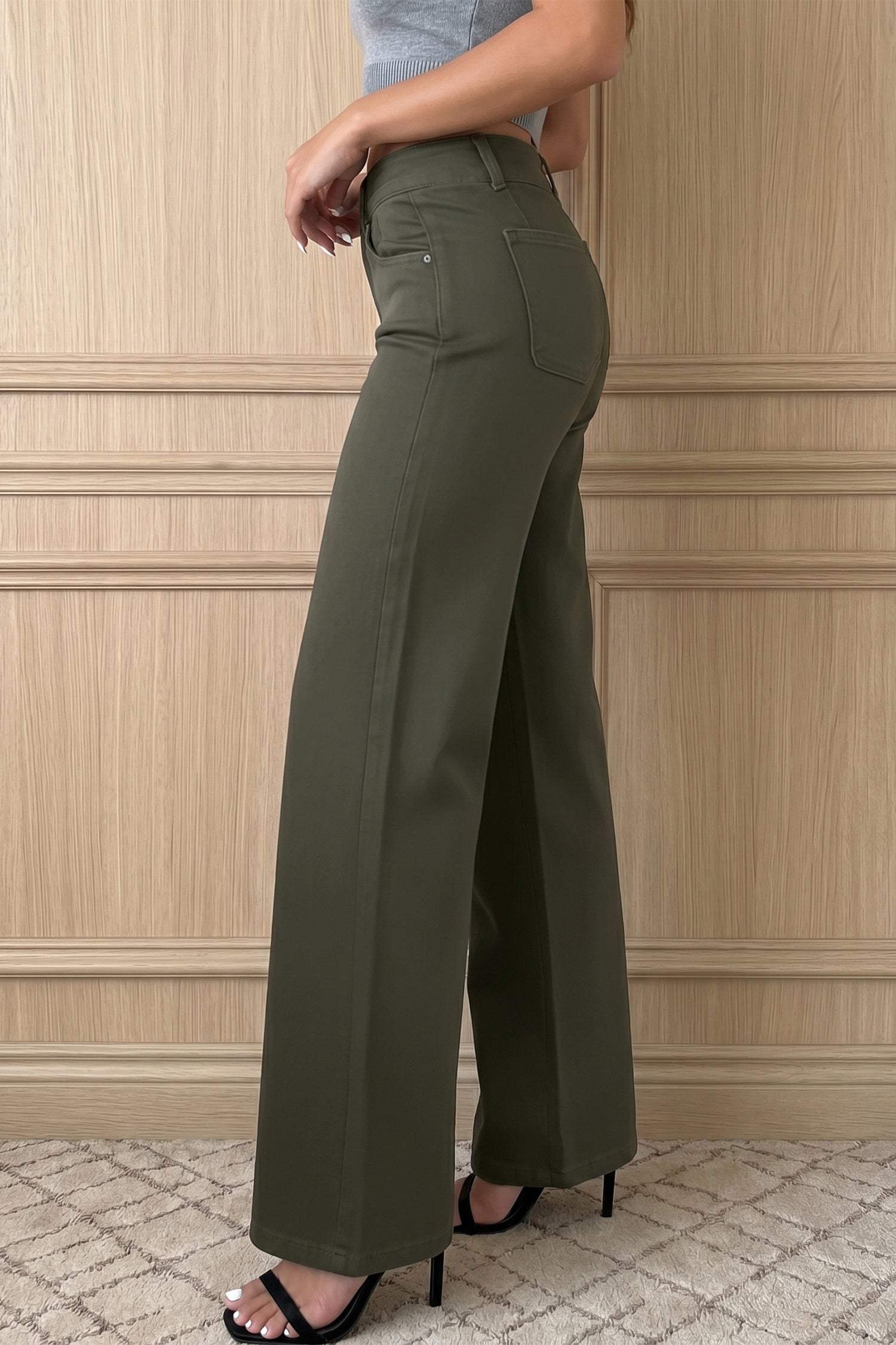 Mist Green 2-Button High Waist Wide Leg Jeans