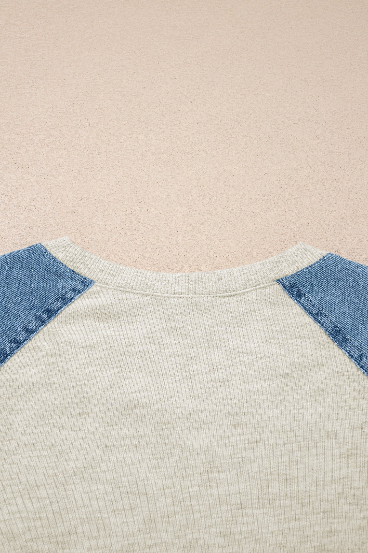 Parchment Denim Color Block Patchwork Round Neck Tee