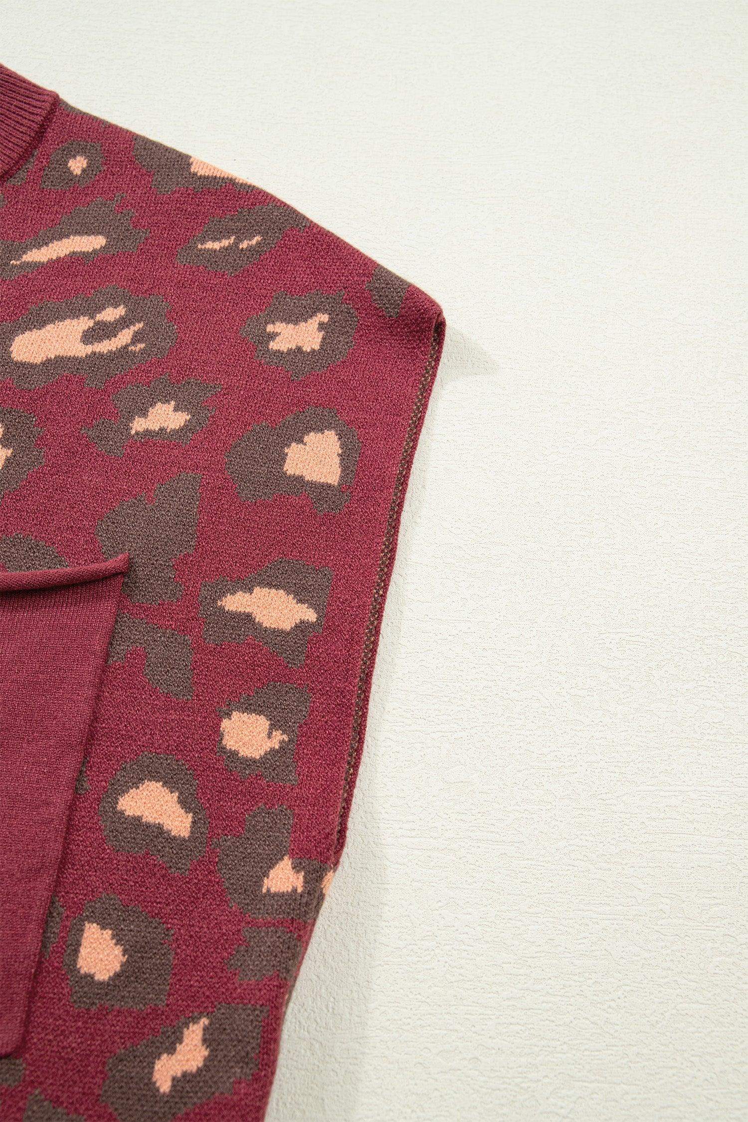 Red Leopard Print Cap Sleeve Knitted Top