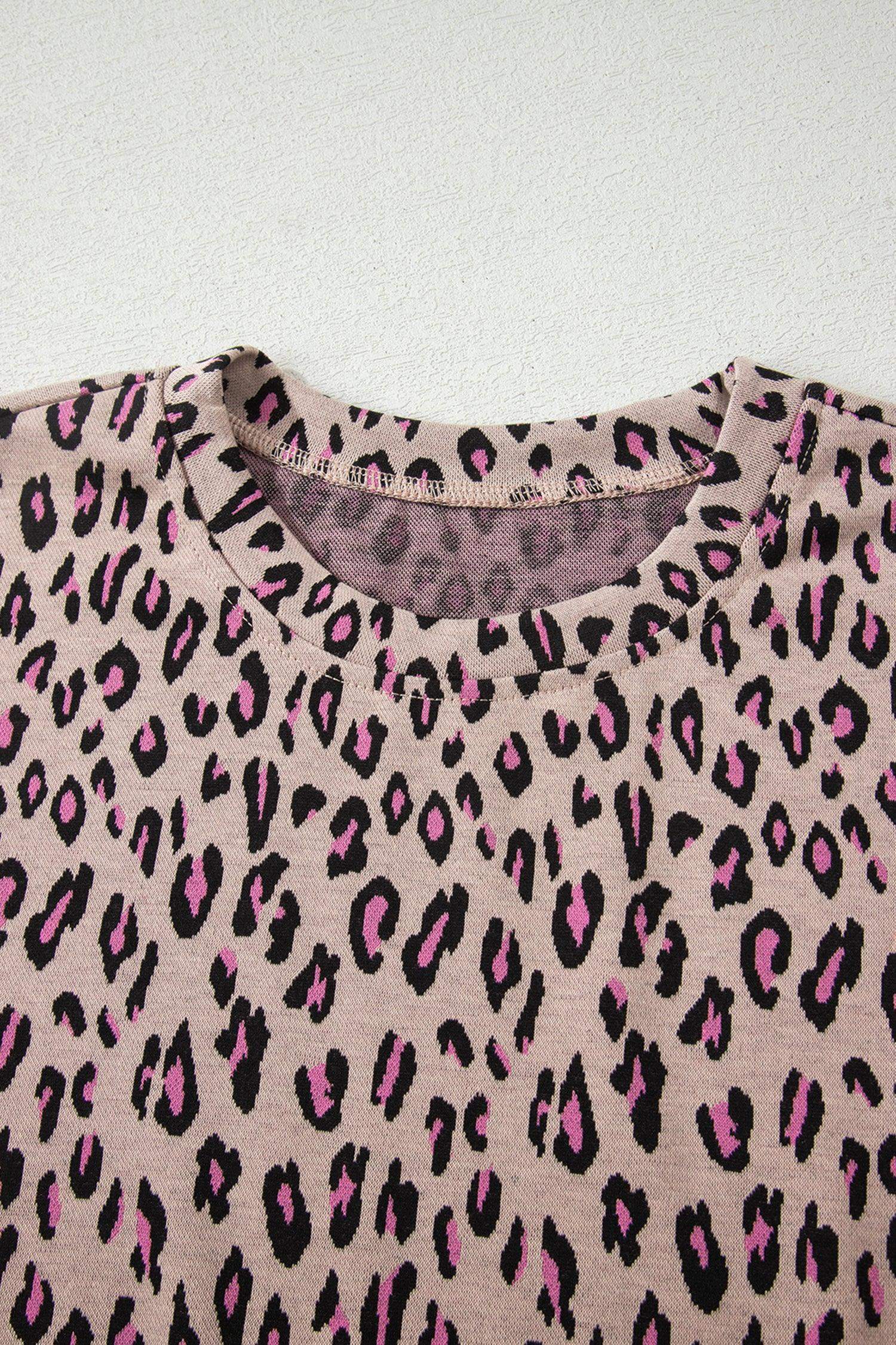 Beige Leopard Print Casual Tee and Pants 2pcs Outfit