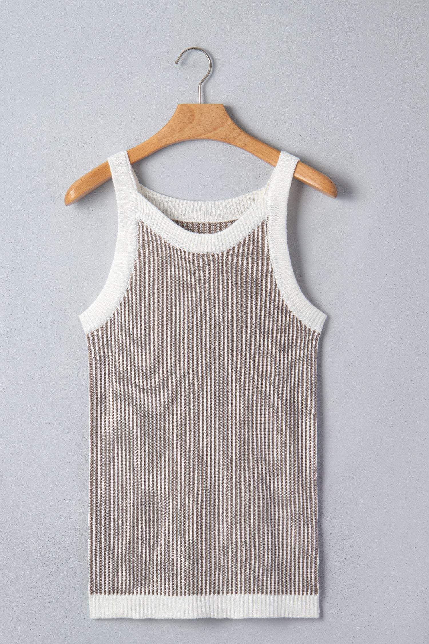 Pale Khaki Contrast Trim Ribbed Knit Sweater Tank Top