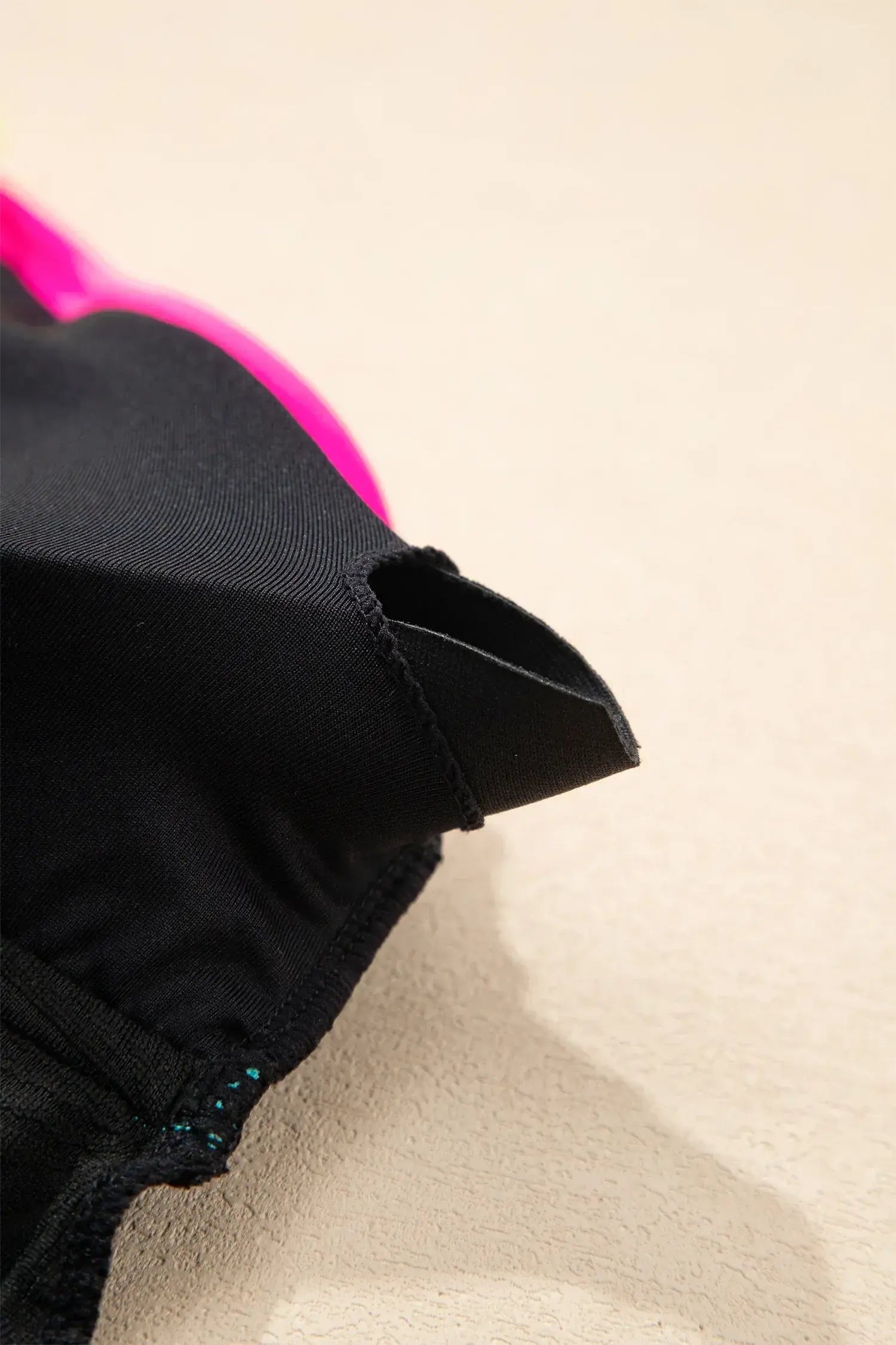 Black Floral Textured Neon Trim V Neck Crisscross Backless Tankini Set