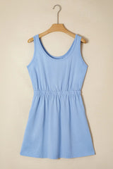 Sky Blue Mineral Wash Elastic Waist Tank Dress with Side Pockets