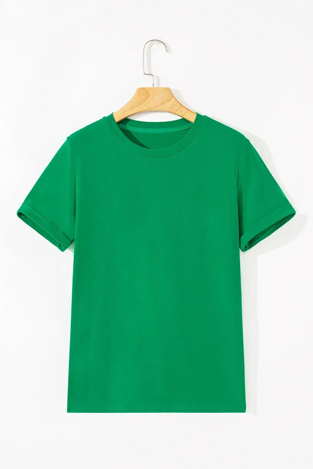 Mint Green Casual Plain Crew Neck Tee