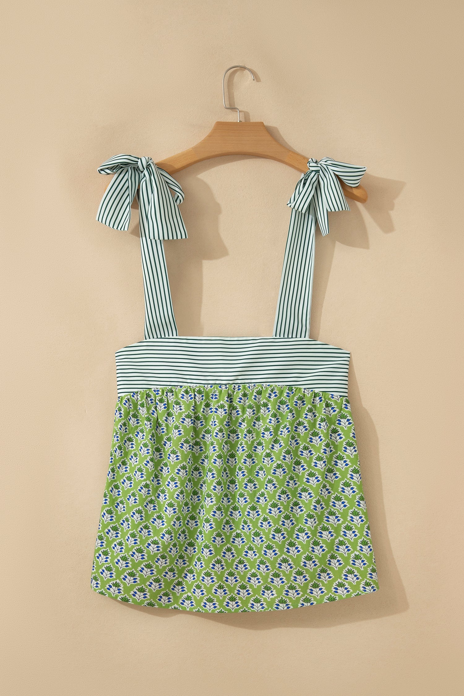 Green Fashion Printed Knot Straps Babydoll Tank Top