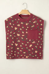 Red Leopard Print Cap Sleeve Knitted Top