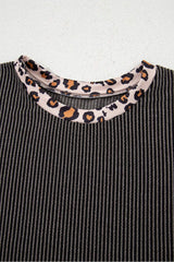 Carbon Grey Leopard Patchwork Edge Twisted Rib T Shirt and Cropped Pants Set