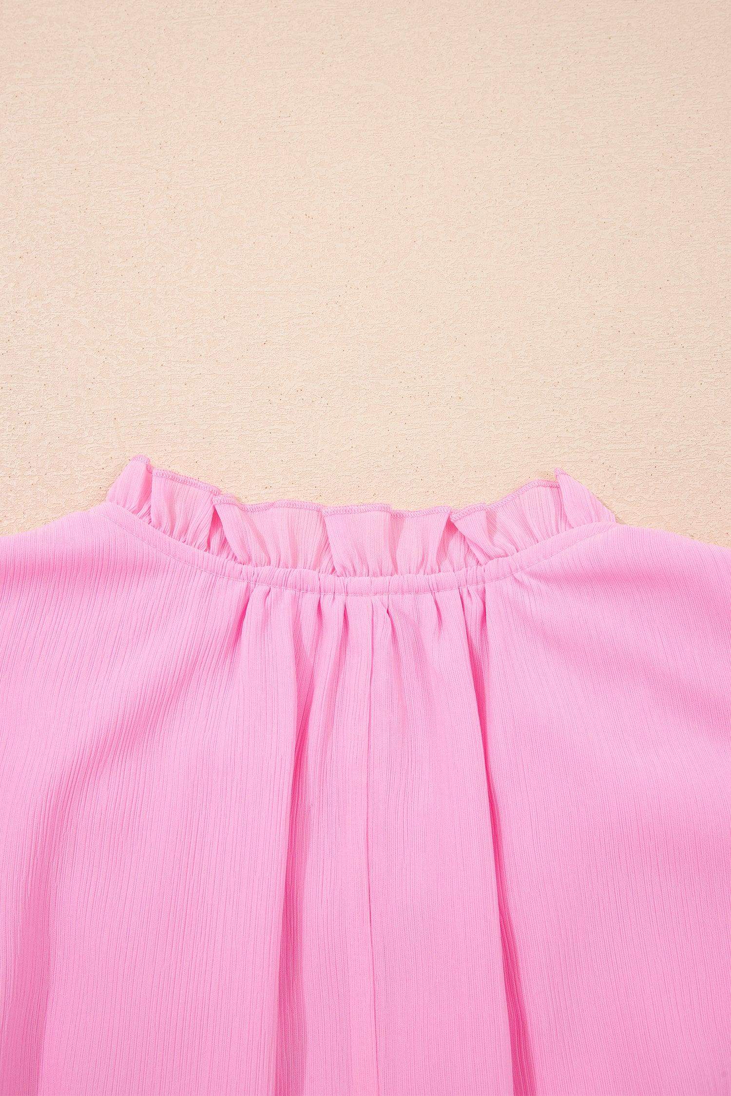 Bonbon Plus Size Textured Tassel Tie V Neck Ruffle Short Sleeve Blouse
