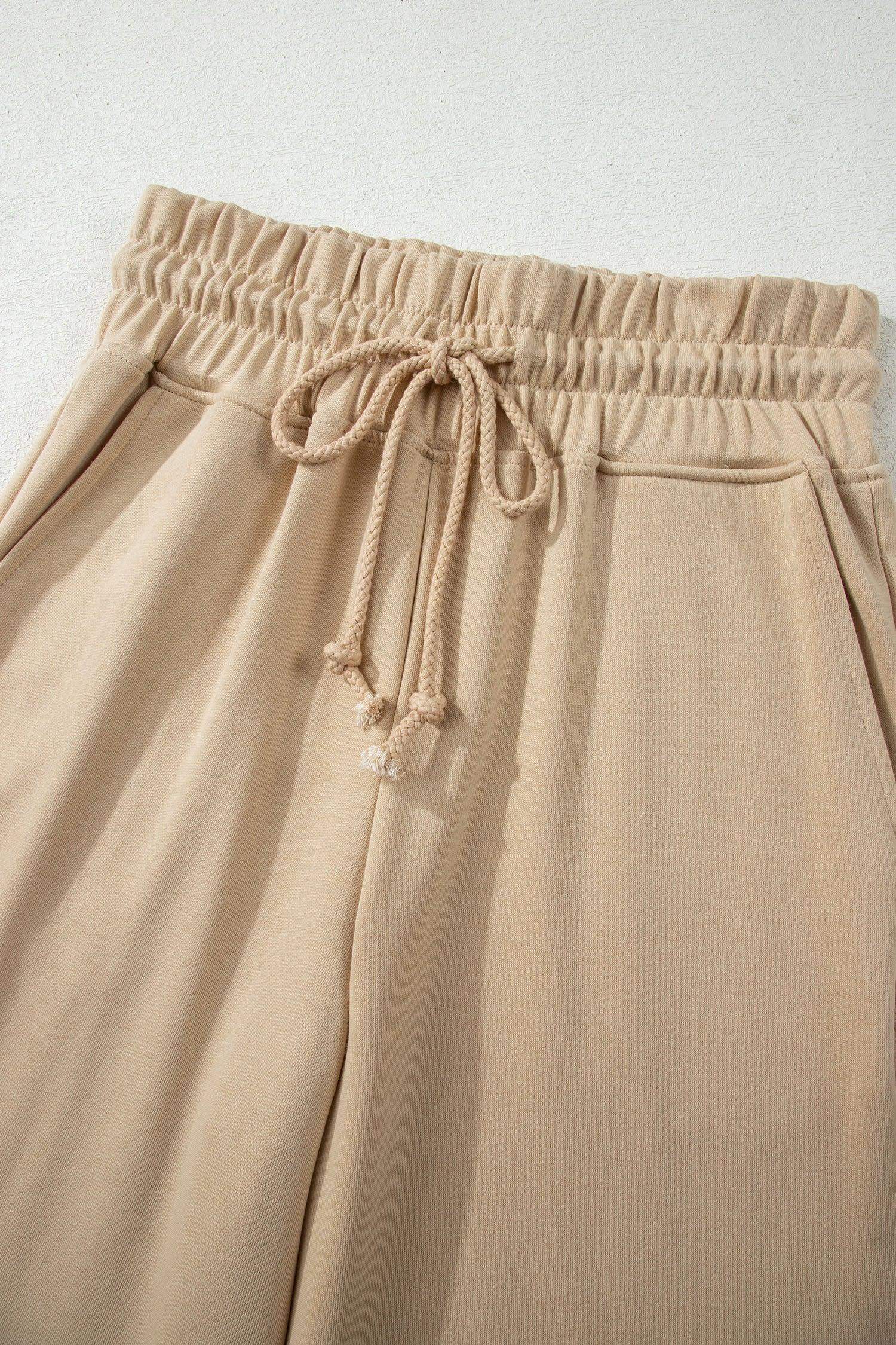 Clearly Aqua Solid Color Loose Tee Drawstring Wide Leg Pants 2pcs Outfit