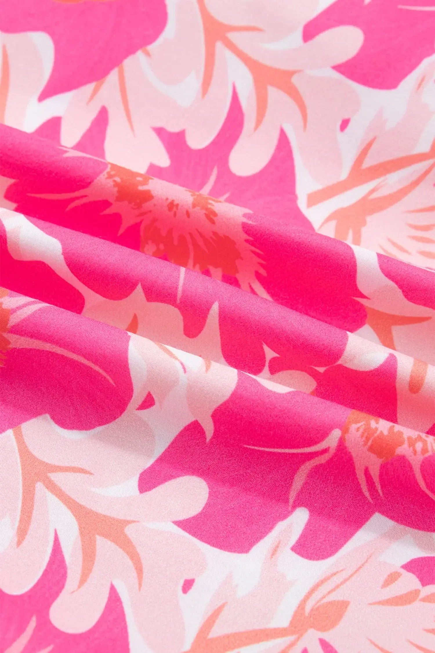 Pink Short Bubble Sleeve Summer Floral Blouse