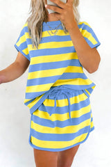 Rose Stripe Dolman Tee Drawstring Skort Athletic 2pcs Set
