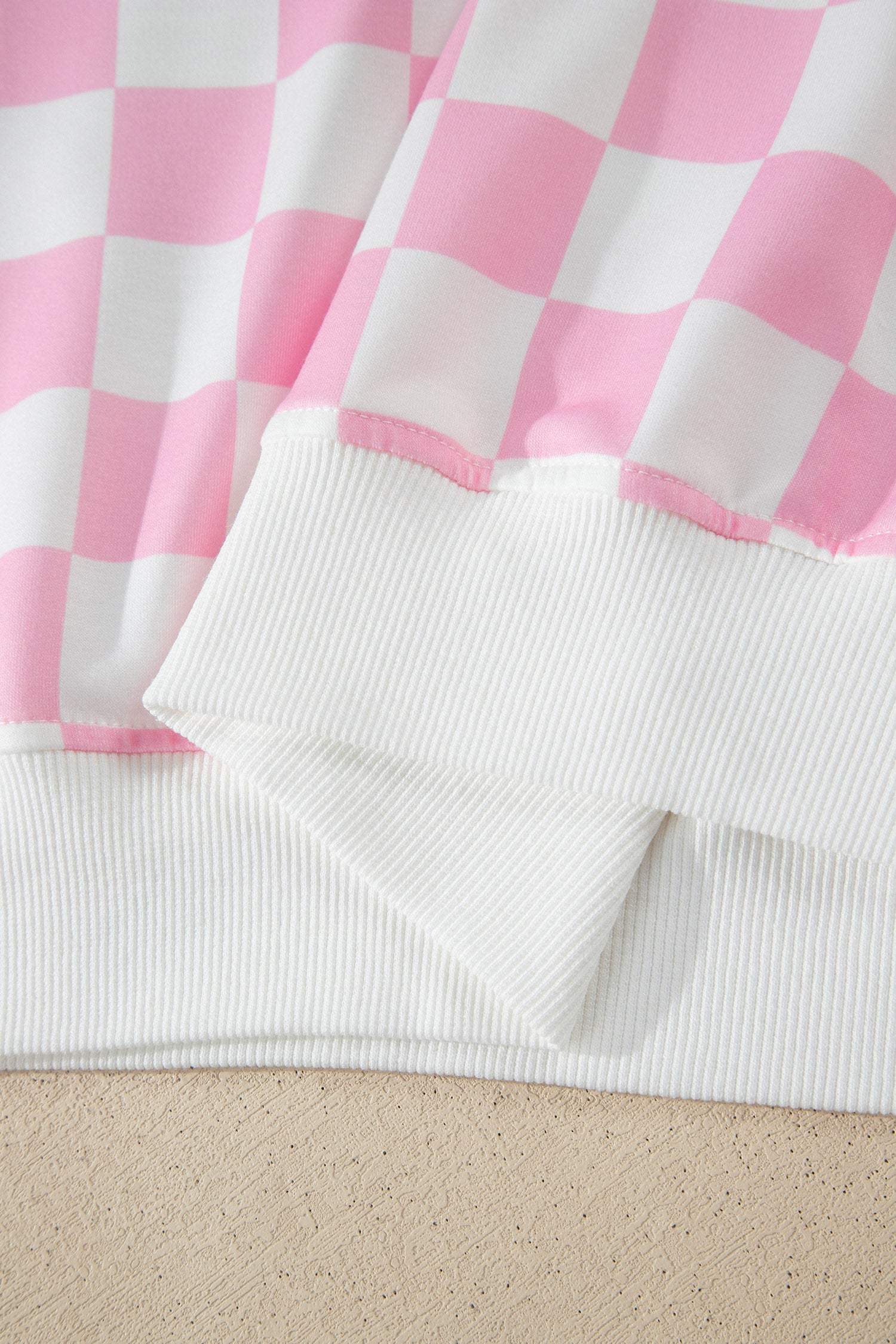 Black Checkered Print Color Block Trim Mock Neck Short Set