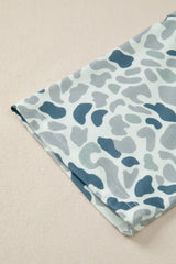 Gray Camouflage Print Single Chest Pocket V Neck Tee