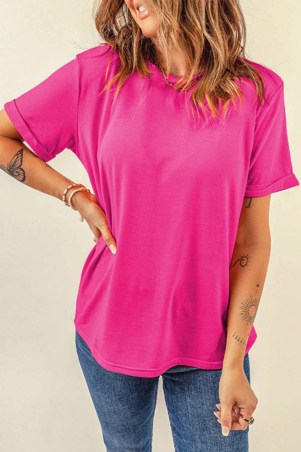 Mint Green Casual Plain Crew Neck Tee