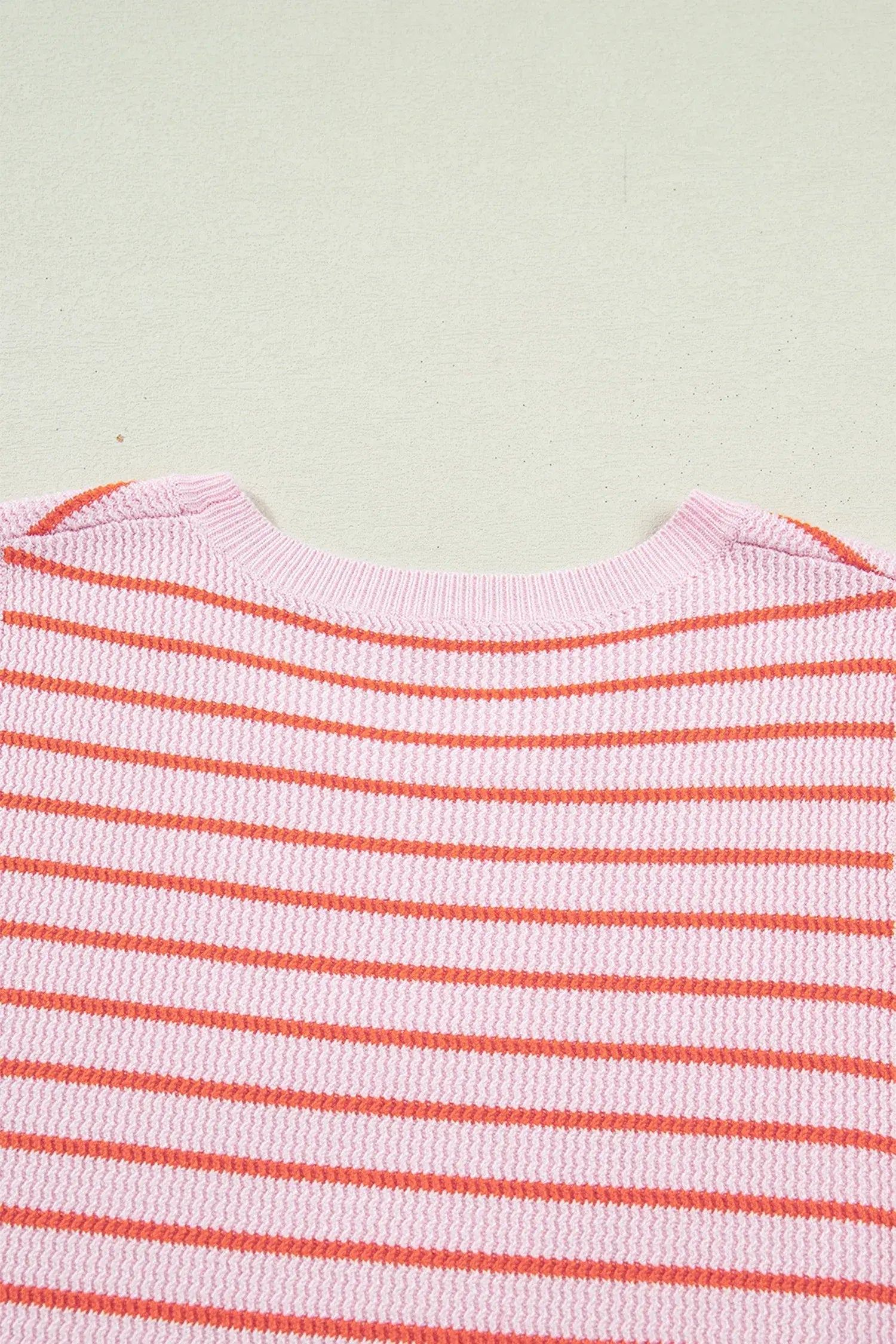 Pink Stripe Textured Knit Sleeveless Casual Sweater Top
