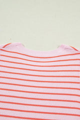 Pink Stripe Textured Knit Sleeveless Casual Sweater Top