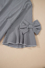 Black Plus Size Plaid Bow Decor Bell Sleeve Round Neck Jumper