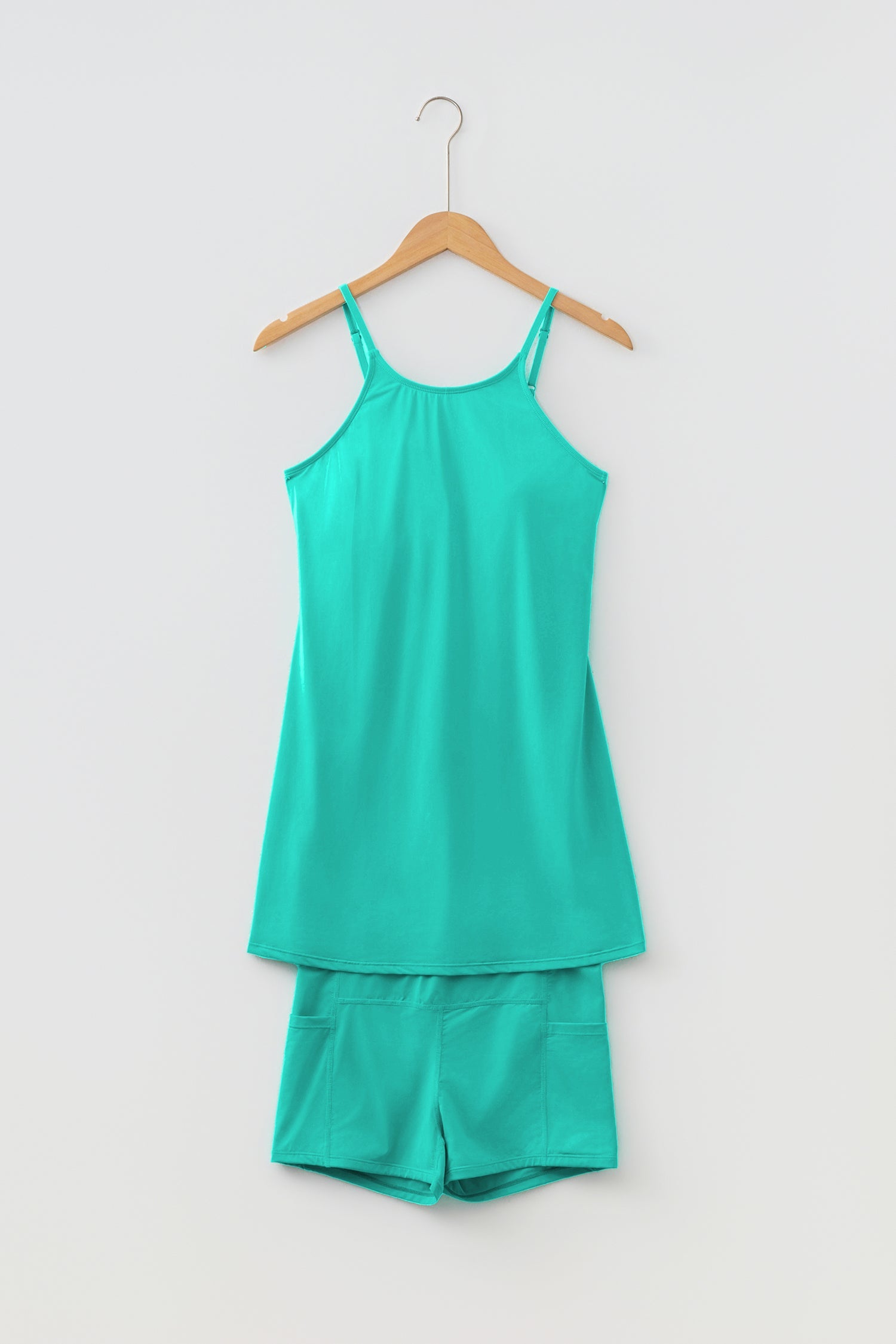 Pink Solid Color Tunic Tank Dress Athletic Shorts Two Piece Set