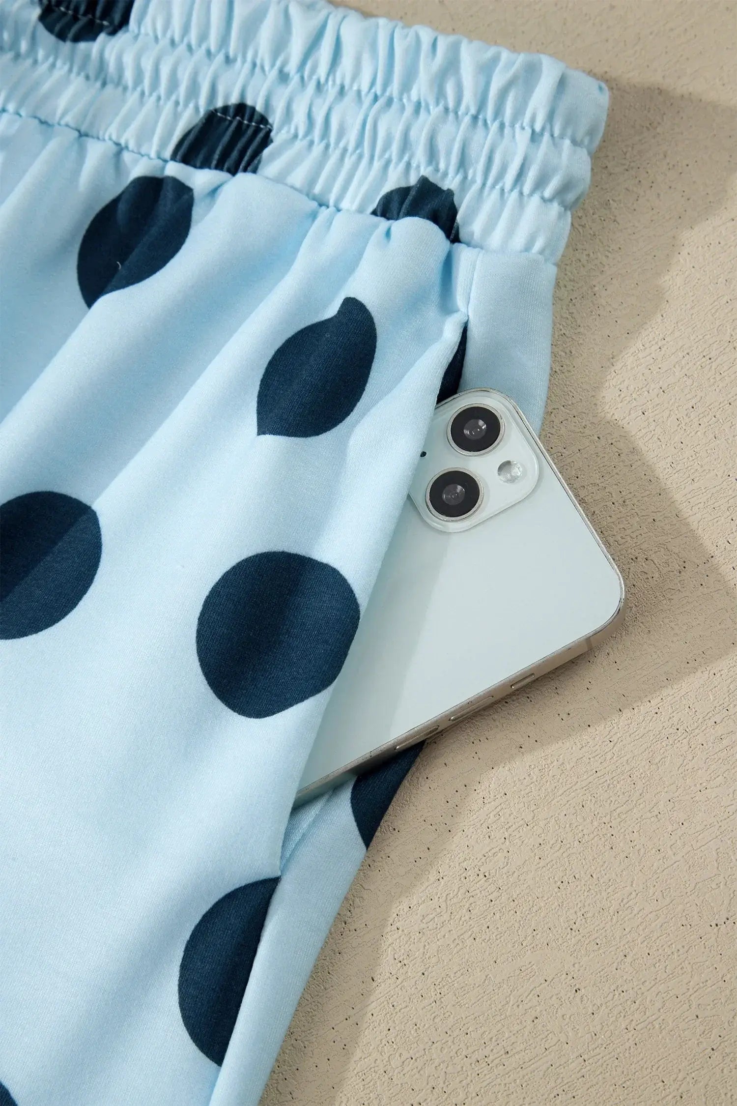 Pink Polka Dot Print Loose Tee Drawstring Elastic Waist Short Set