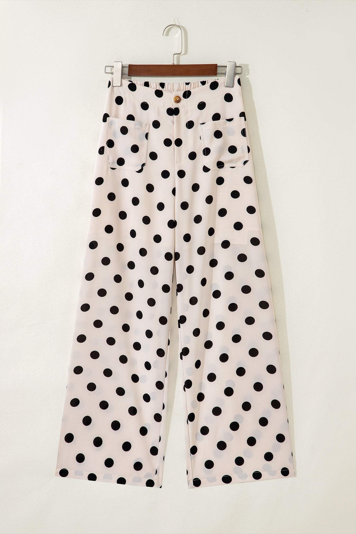 Sky Blue Polka Dot Print Patched Pocket Mid-rise Straight Leg Pants