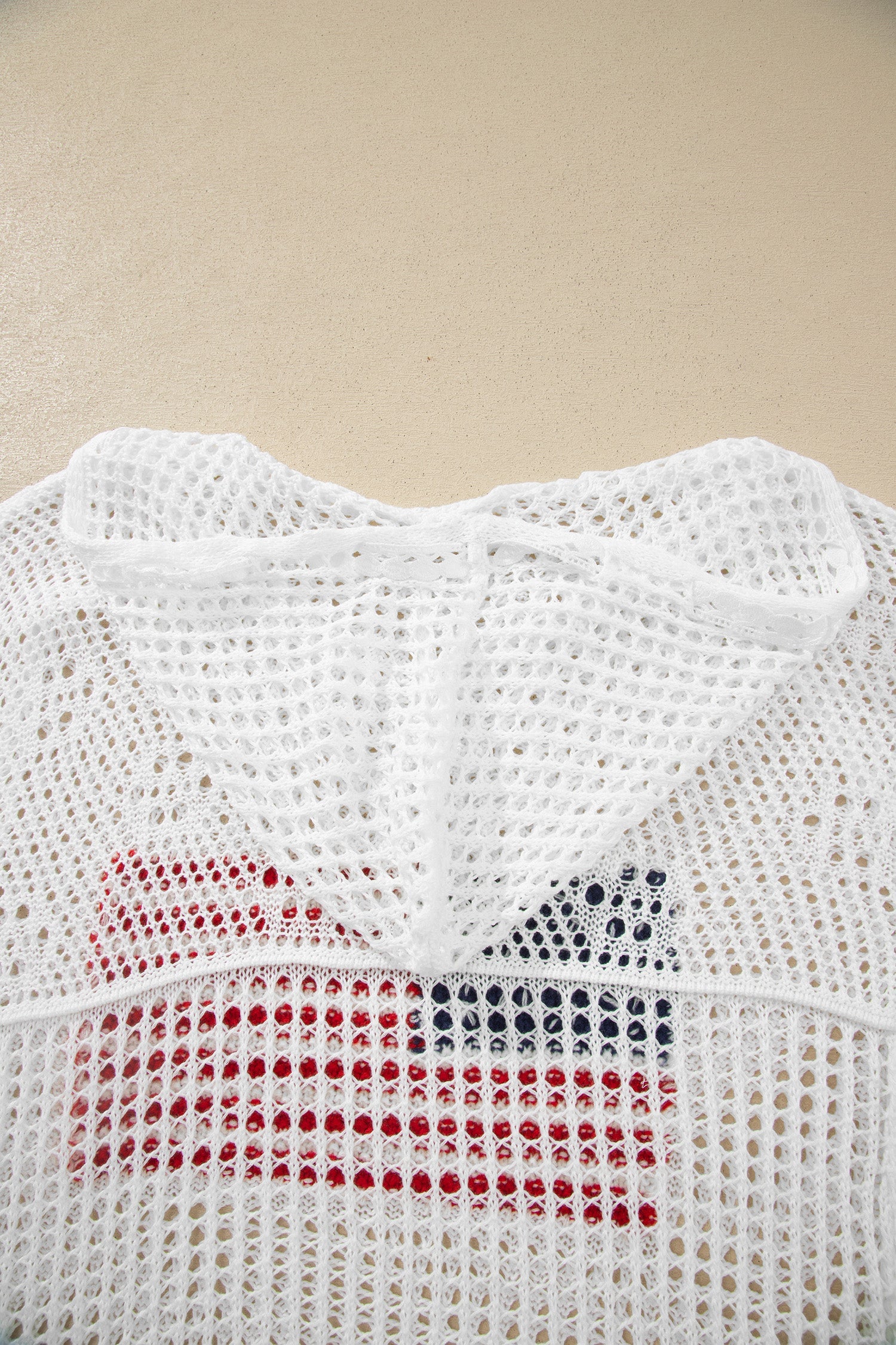 Beau Blue Hollow Out Crochet Knit American Flag Patched Sweater Hoodie