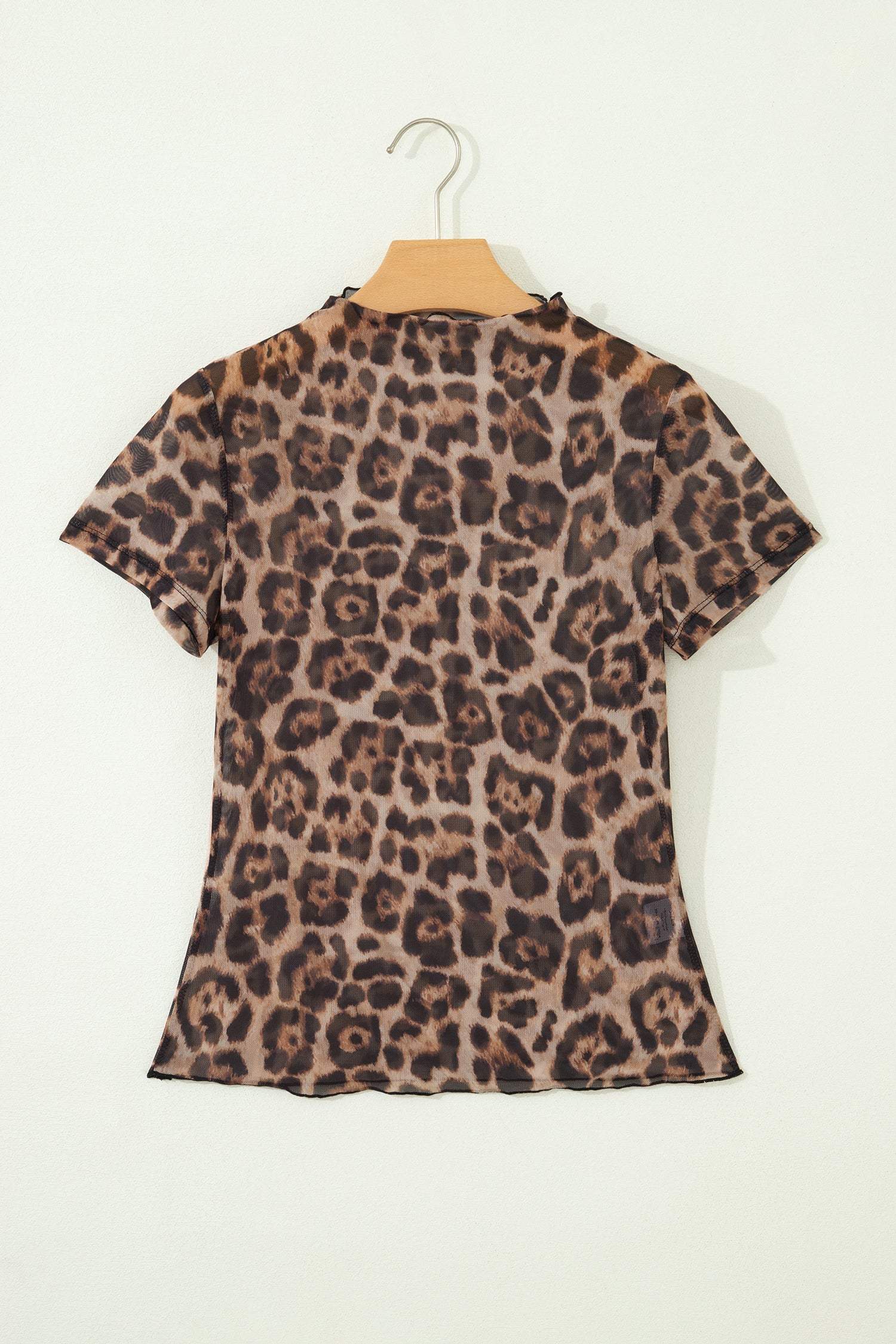 Camel Leopard Printed Mesh Short Sleeve Top