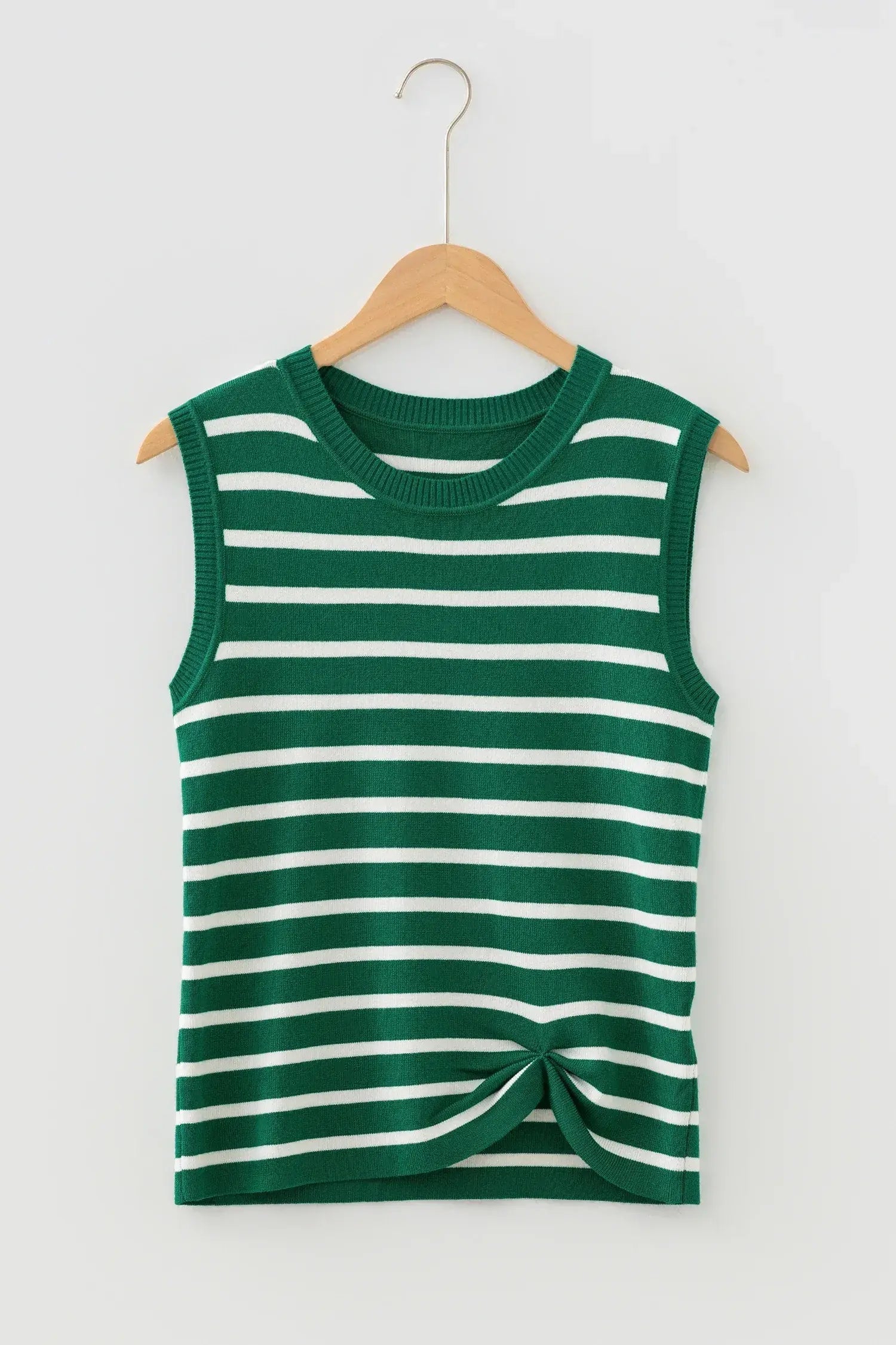 Green Stripe Crew Neck Sleeveless Sweater Vest
